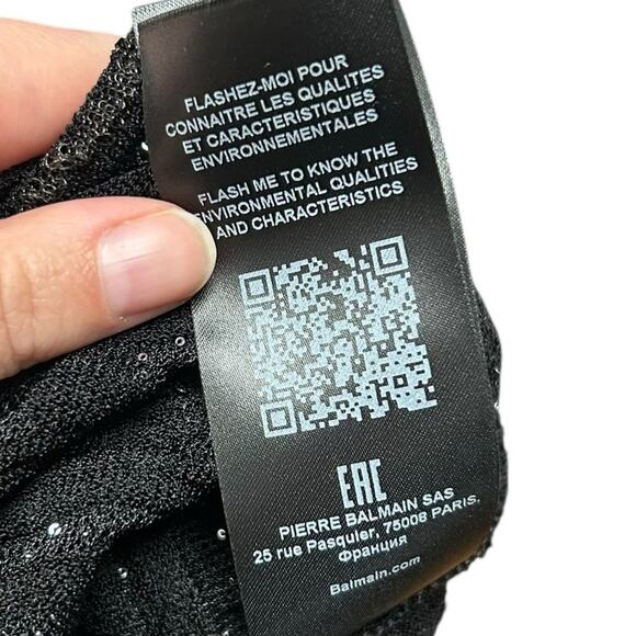 NWT Balmain Paris Black Asymmetric Sequined Mini Bodycon Dress Womens 36 / US 4 - Picture 12 of 12